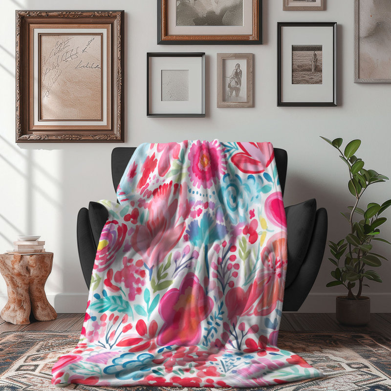 Motif de balise maritime - 1 pièce Sherpa Premium, L 50 po x L 60 po, Fleurs écarlates BCBG