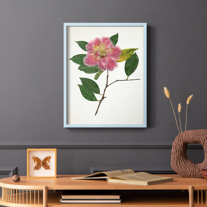 Reproduction encadrée pressée Camellia II - bois massif, Bleu, H 10 po x l 8 po