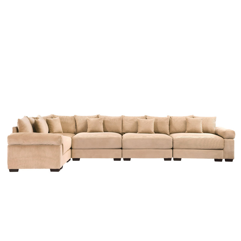 154.6" Oversized L-Shaped Corduroy Upholstered Sectional, Camel Corduroy