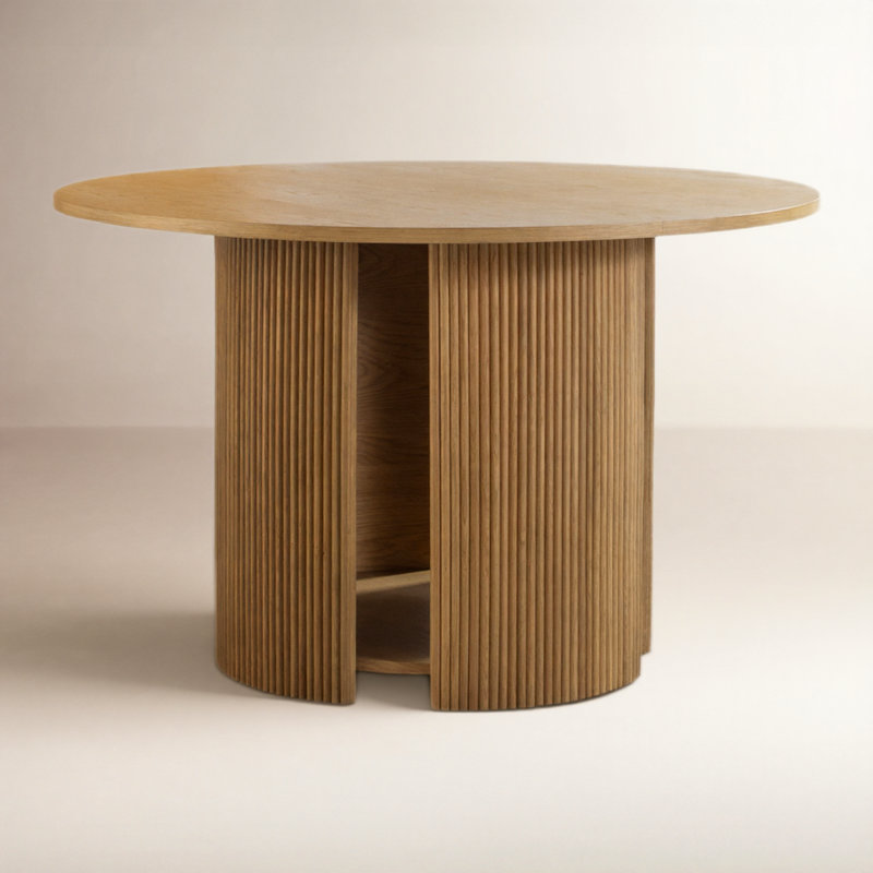 Sorine Round with Solid Wood Base Dining Table, Brown