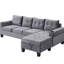 Canapé modulaire 4 places en velours gris avec méridienne et rangement