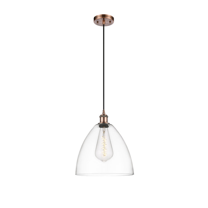 Luminaire suspendu en forme de dôme à 1 lumière Angelia, H 14,75 po x l 12 po x P 12 po, Transparent, Cuivre antique