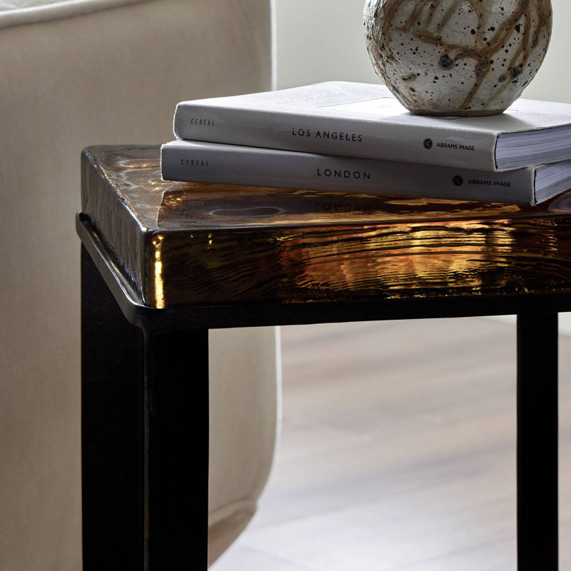 Lennie End Table, Burnished Charcoal, Cast Glass