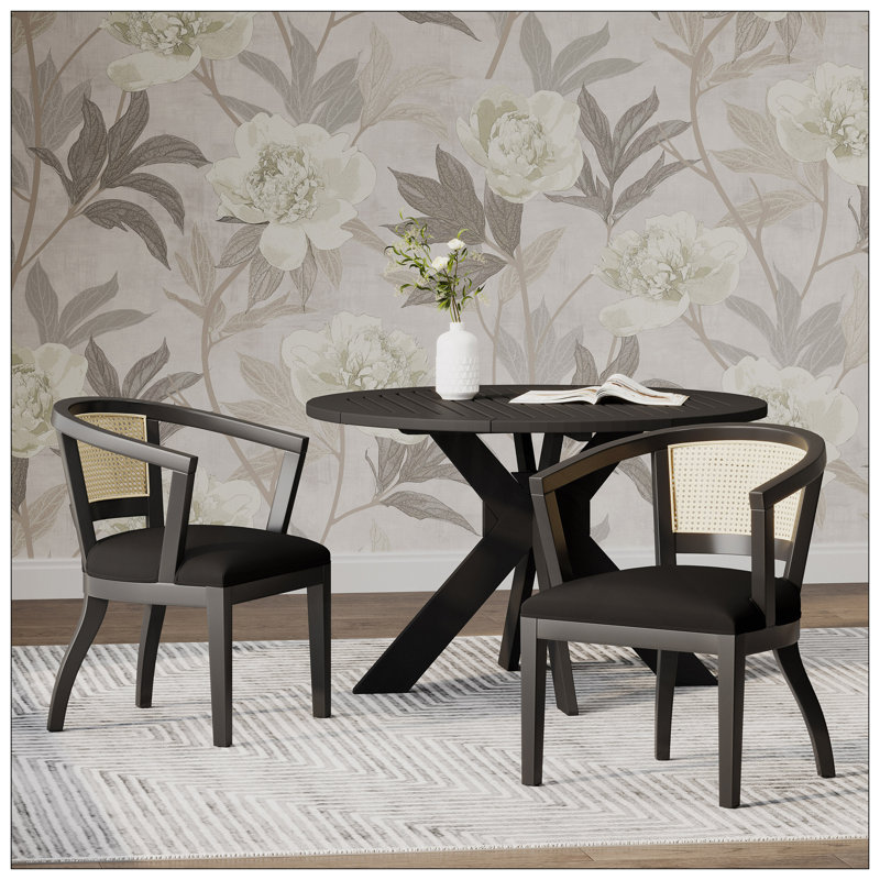 Élégantes chaises de salle à manger à dossier en toile de canne avec des cadres en bois riche et des sièges rembourrés lisses, ensemble de 2 pour les intérieurs traditionnels et modernes