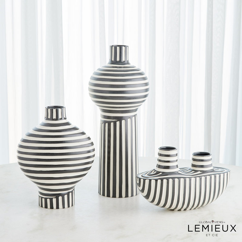 Colbert Vase-Black/White, 20.5" H x 8.5" W x 8.5" D