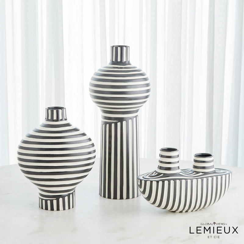 Colbert Vase-Black/White, 13" H x 8.5" W x 8.5" D