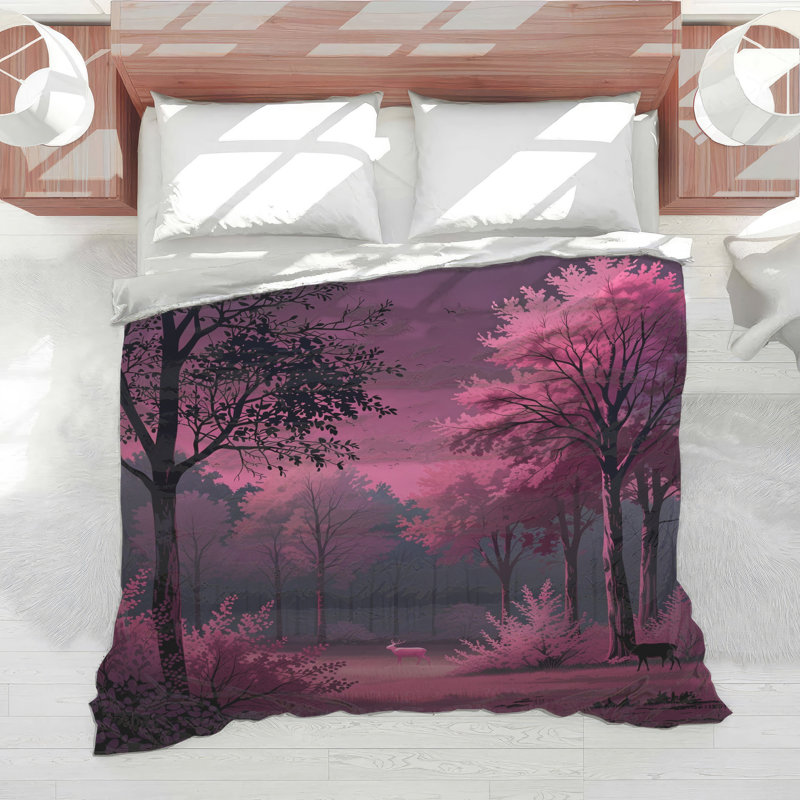 Pink Forest With Deer Comforter, King