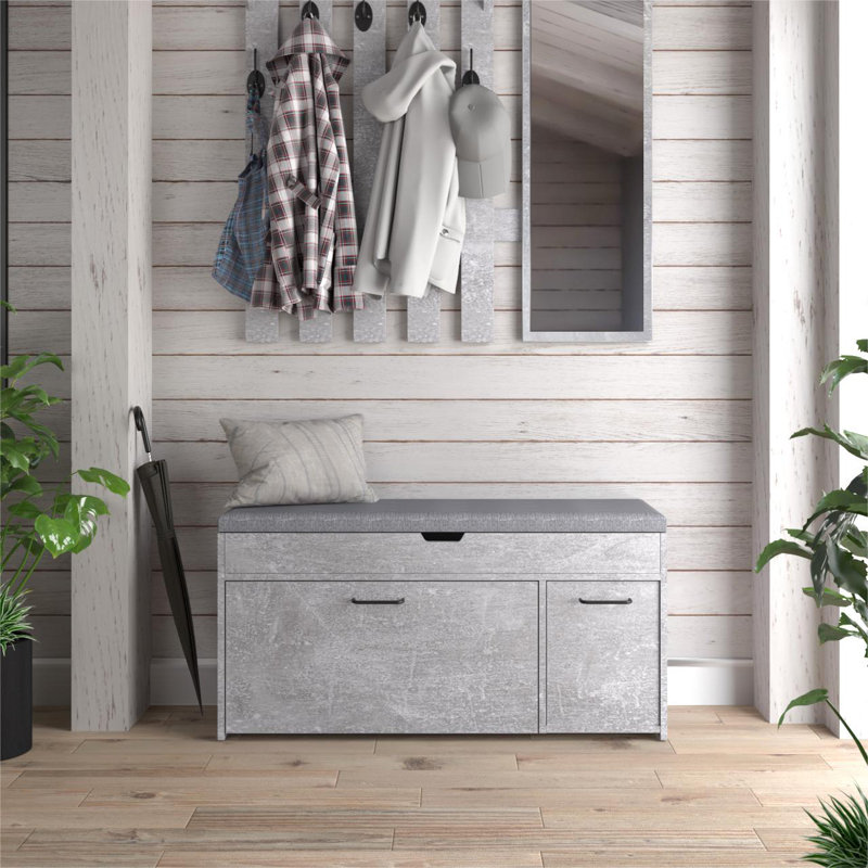 Banc de rangement rembourré Brodench, Gris