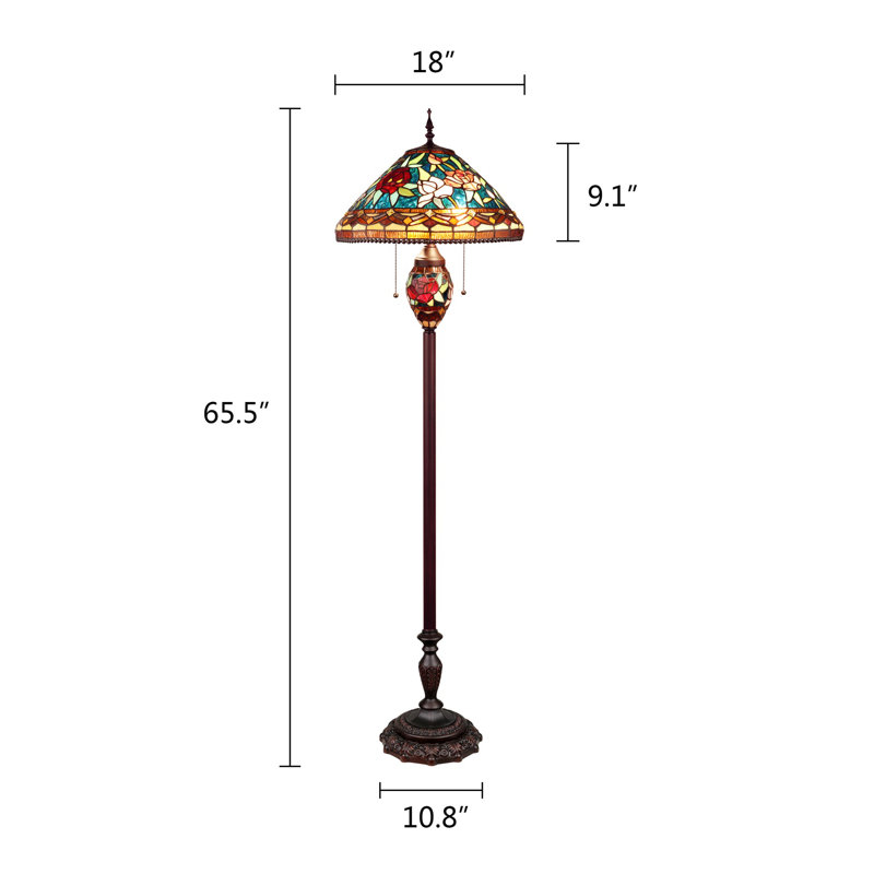  Sincere Tiffany-Style 3 Light Roses Double Lit Floor Lamp 18" Shade