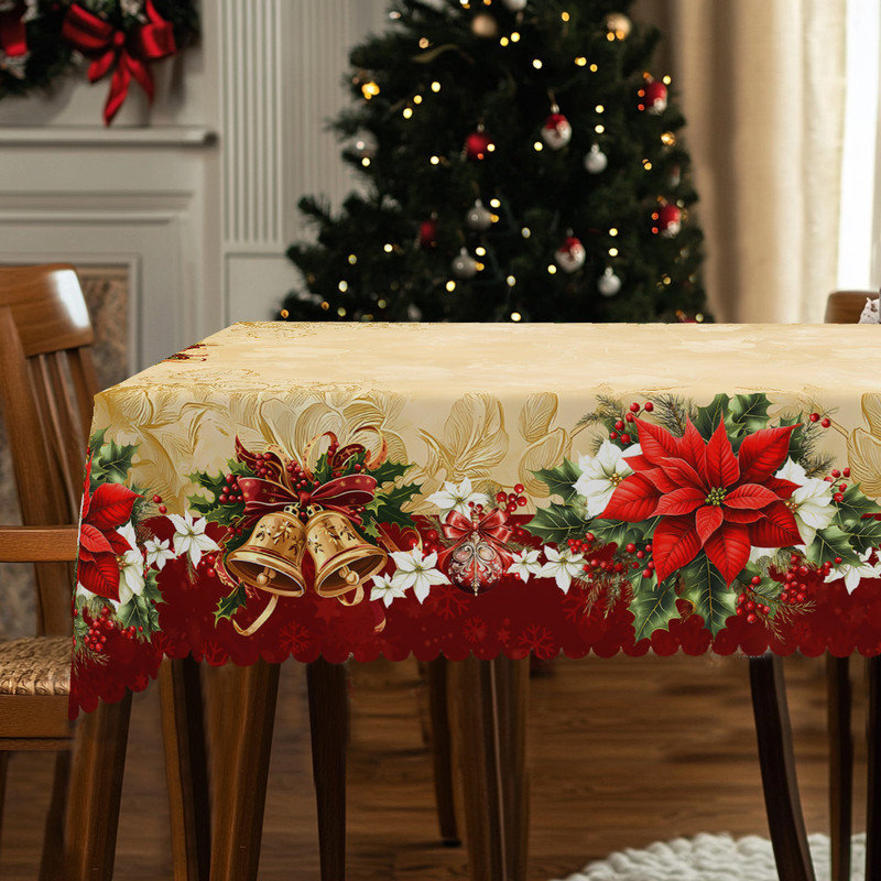 Nappe lavable en polyester à motif floral pour décorations de Noël, L 70,8 po x l 55,12 po
