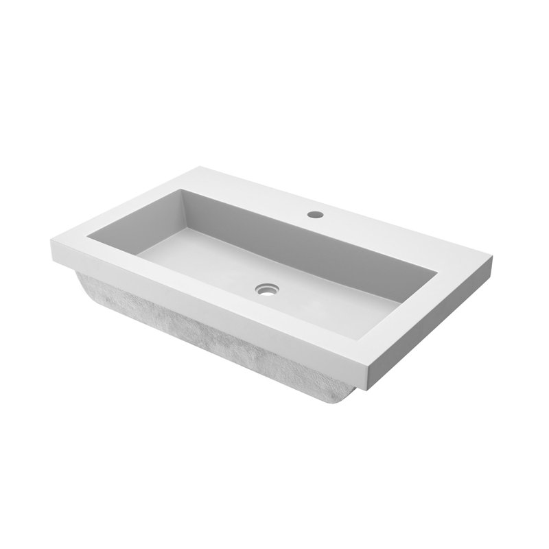 Trough Handmade Rectangular Drop-In Bathroom Sink, Pearl, Single Faucet Hole