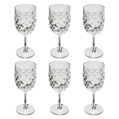Diamond Cut Acrylic Wine Glass - Clear - 15.6 oz - Set of 6