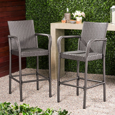 Outdoor In Grey   Of 2  - Metal, Weather Resistance Modern Stools  2  Frame,