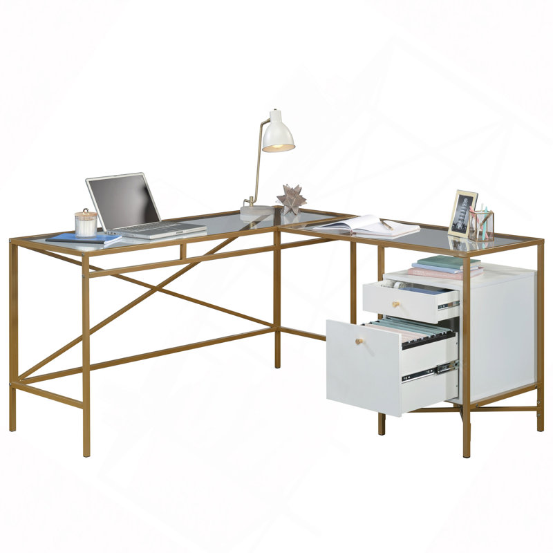 Bureau en L avec plateau en verre