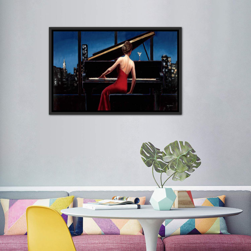 «Lady in Red» par Marco Fabiano - reproduction d'art, H 40 po x l 60 po x 1,5 po, Toile avec cadre noir