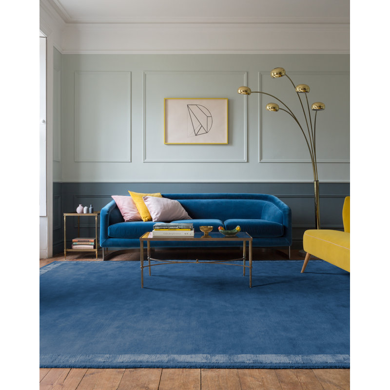 Farrow & Ball Cut And Loop Stripe Bay Blue Area Rug, Rectangle 4' x 6'