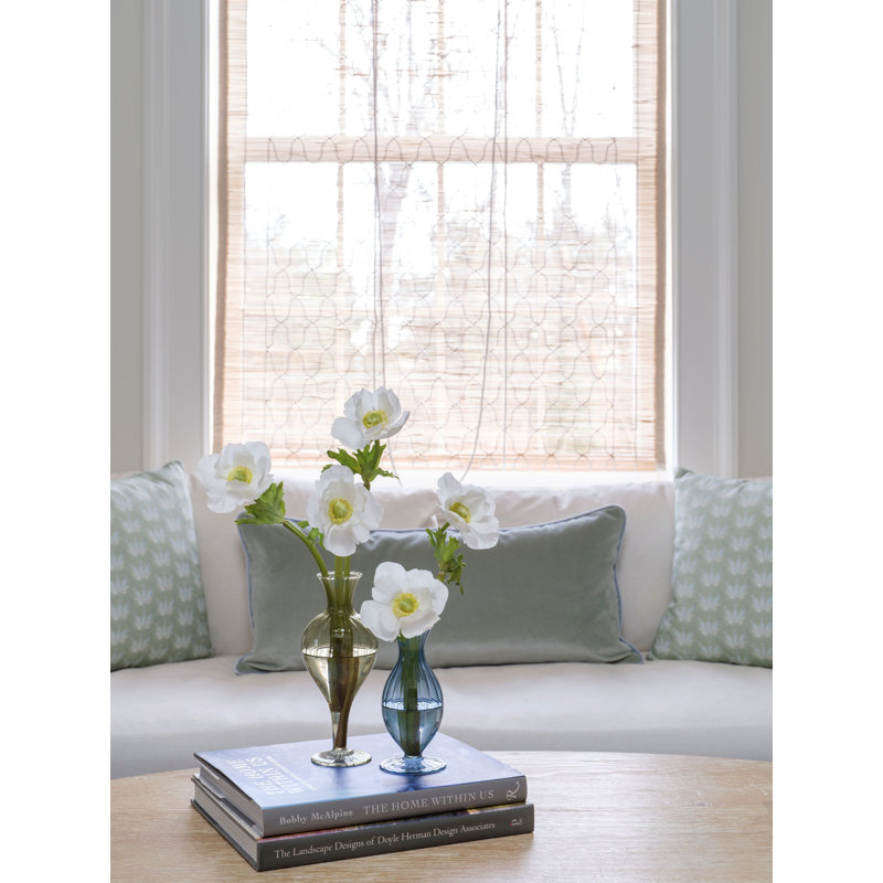 White Anemones in Blue and Green Bud Vases - Set of 2