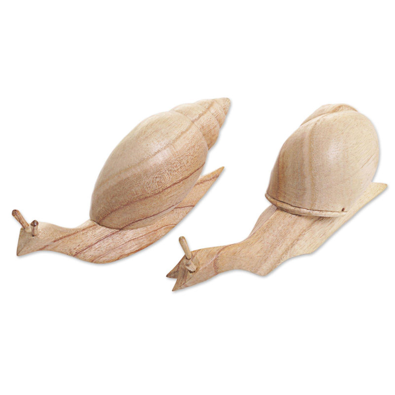 Ensemble de figurine 2 pièces shells de gelée en bois escargots indonésie Dehon
