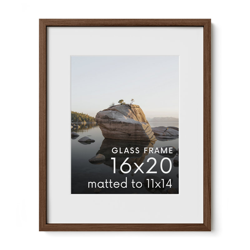 Cadre photo en bois massif avec verre, Noyer, L 16 po x H 20 po