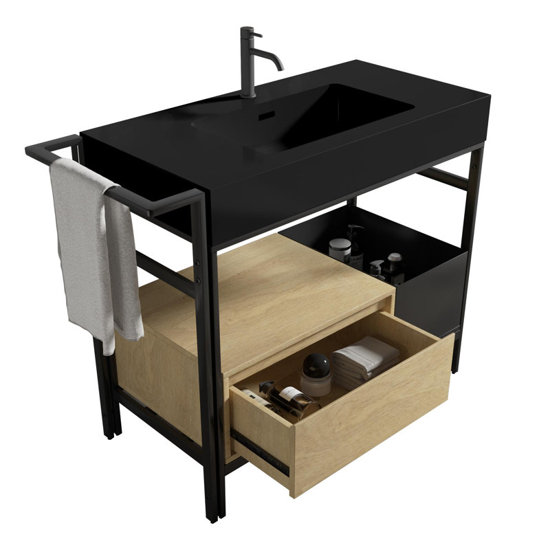 meuble-lavabo de salle de bain avec structure en métal, Noir