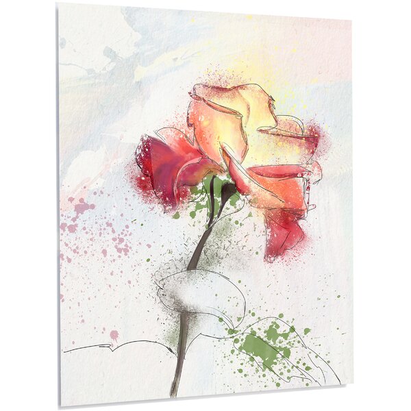 DesignArt Beautiful Rose Illustration On Metal Print | Wayfair