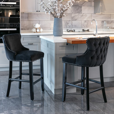 Velvet Upholstered With Button Tufting, Wooden Legs, Nailhead Trim - Leisure 2 (black Style Design, 2 (black) Sw1824bk Modern Chairs