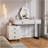 Adjustable-Length Vanity With Cloud LED Mirror - Modern Makeup Table With Storage Drawers & Side Cabinet, Ribbed Texture Design For Bedroom, Dorm & Small Spaces