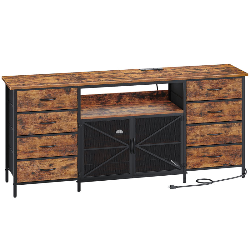 70.8" TV Stand for 85 Inch TV with Power Outlets and LED Lights, 31.5"H x 70.8"L x 15.7"W, Black/Rustic Brown