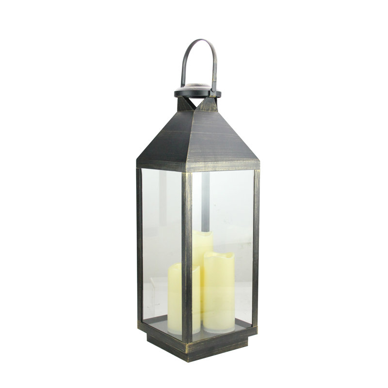 Gold Brushed Black Lantern with Flameless LED Candles