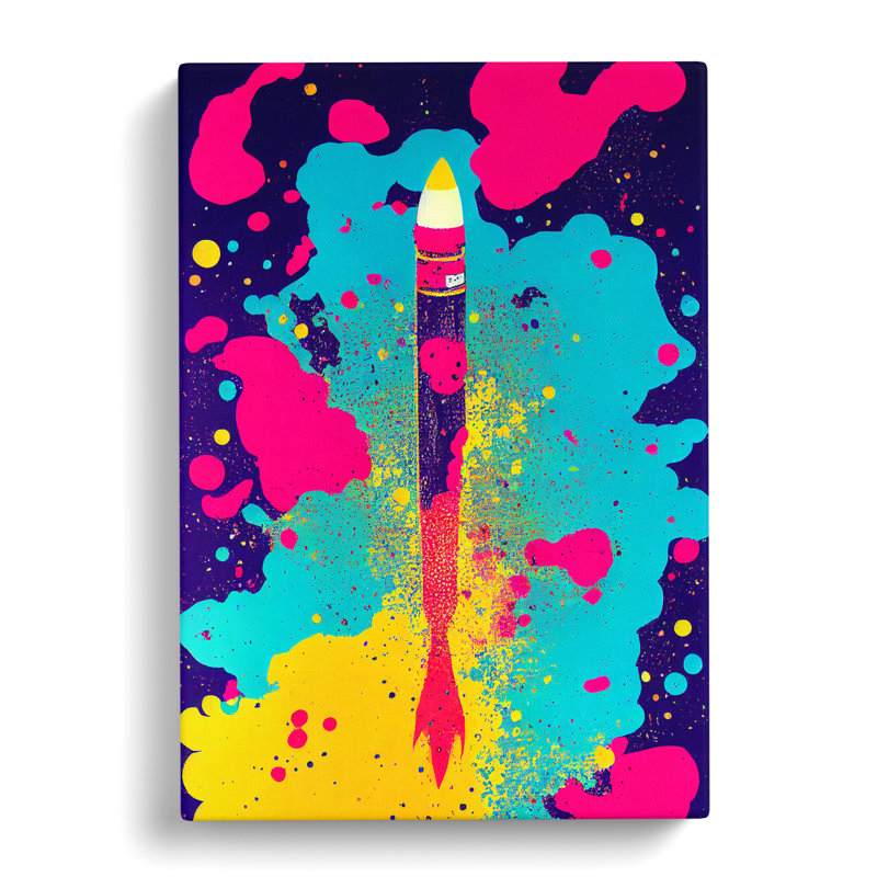 Paint Splashed Spaceship Rocket No.4 Abstract - Wrapped Canvas Print, 60cm H x 40cm W x 3cm D