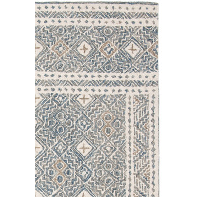 Devoe Hand Tufted Wool/Cotton Southwestern Rug in Ivory/Blue