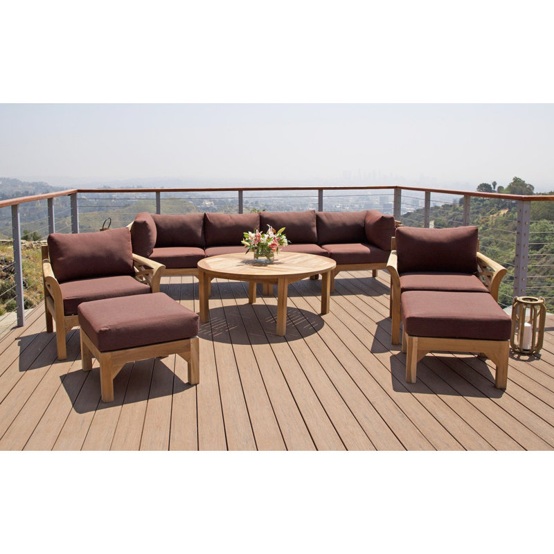 Monterey Outdoor 7 - Piece Teak Conversation Set, 6 Pcs:  Sectional,2Chair,Cushion,Table,Ottoman, Camel