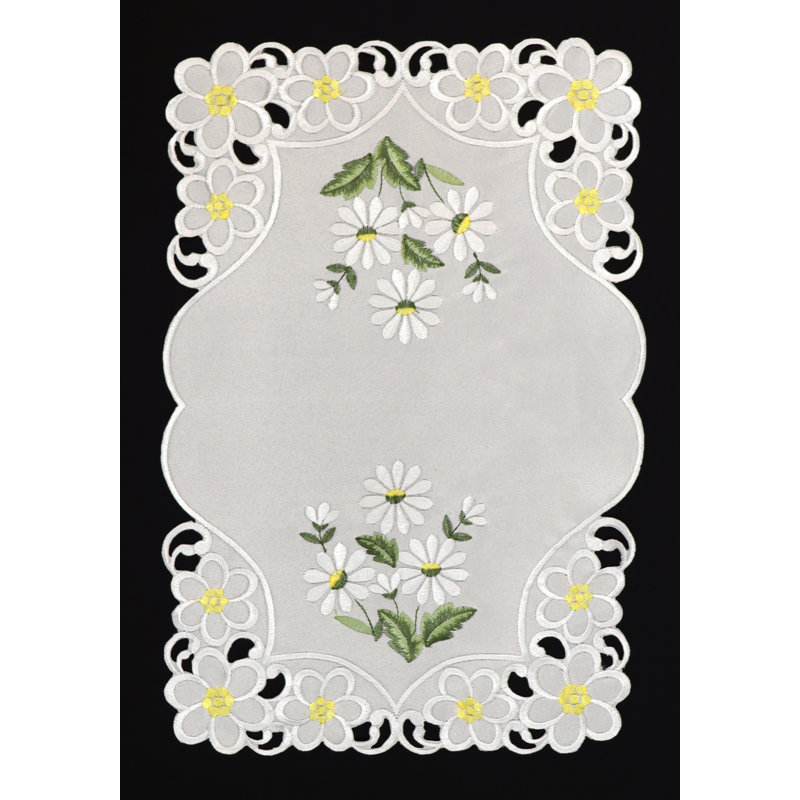 (12 x 18 po) Napperon brodé - blanc / marguerite