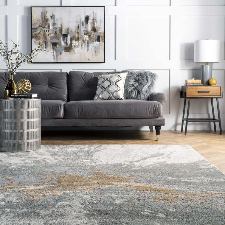 Ogrady Modern Abstract Power Loom Silver Rug