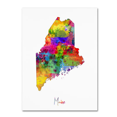 Wrapped Canvas Wall Art - Michael Tompsett 'Maine Map' Wall Art for Living Room, Bedroom, or Office Décor - 35x47