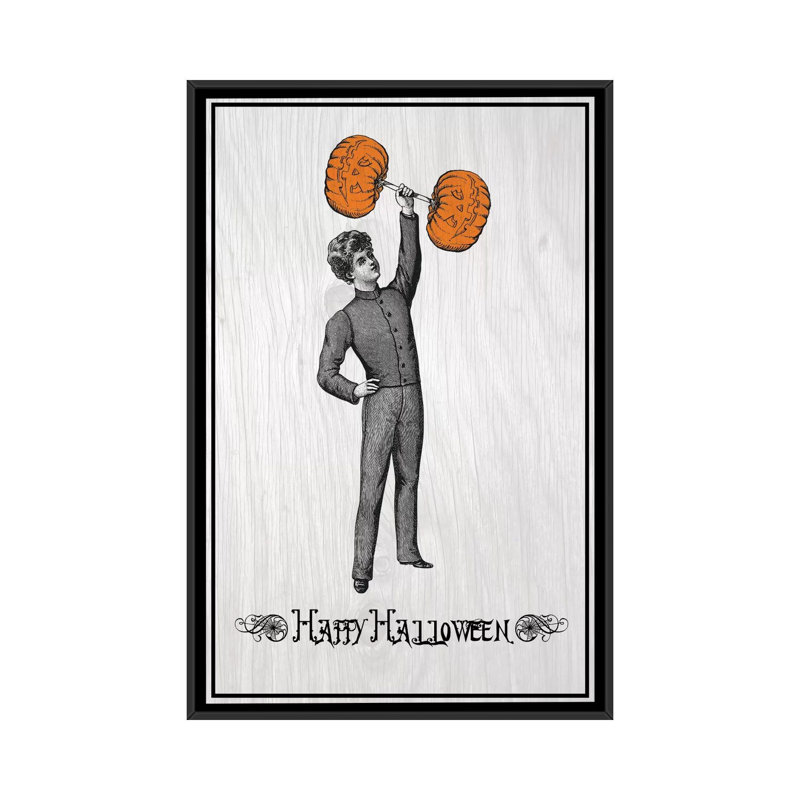 « citrouille strong man », art sur toile tendue, H 26 po x l 18 po x P 1,5 po, Toile avec cadre noir, Pas de tapis