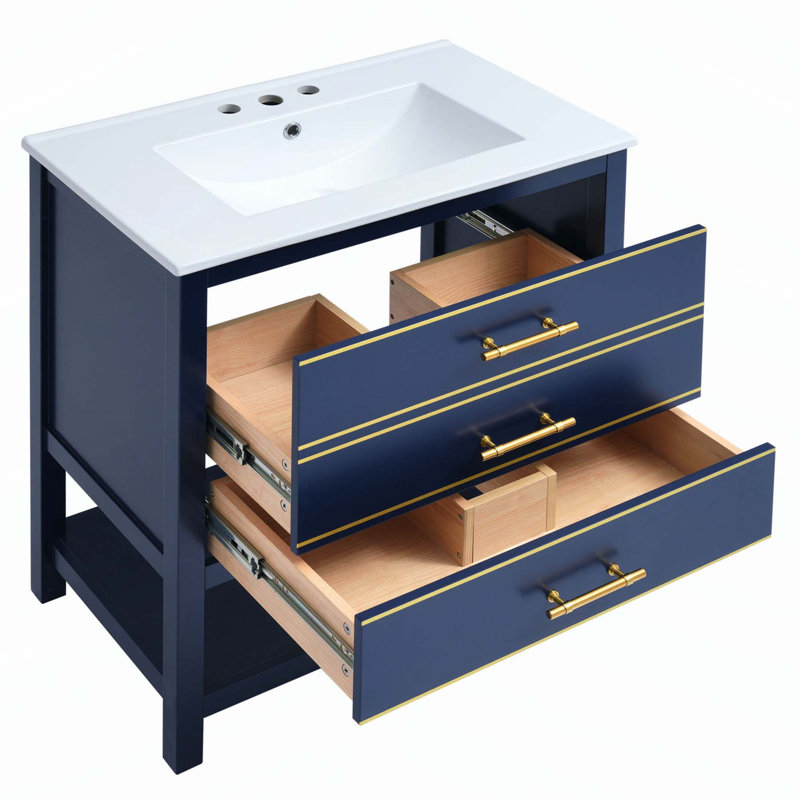 Meuble-lavabo moderne avec rangement polyvalent et détails luxueux, Bleu