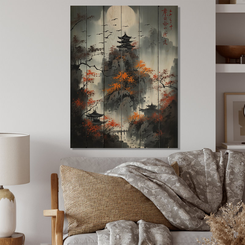 Sinechra Moonset et érable japonais I sur bois, H 32 po x l 24 po x P 0,78 po