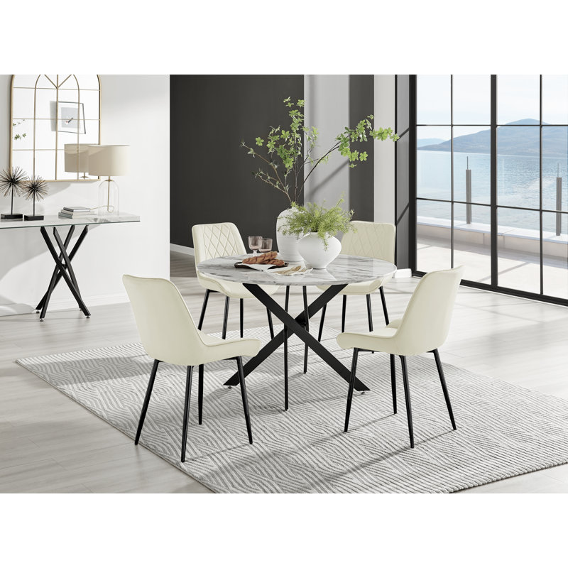Eubanks 4 - Person Dining Set, Cream/Black