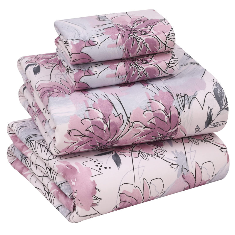 100% Cotton Sheets Sets Soft Crispy Percale Cooling Sheets 16 Inch Deep Pocket Bed Sheets, Lilac Floral