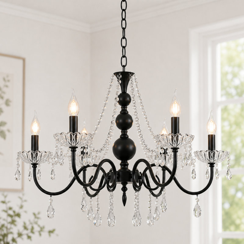 Lustre classique / traditionnel 6 lumières façon bougie en cristal
