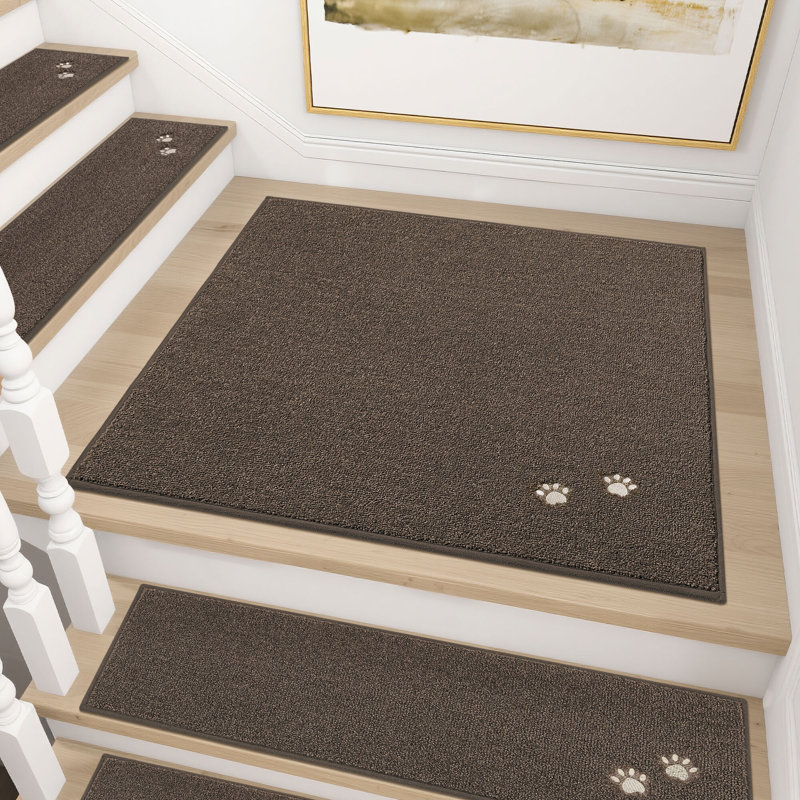 Tapis d'escalier carré antidérapant lavable, Beige, Rectangle 30" x30", 1