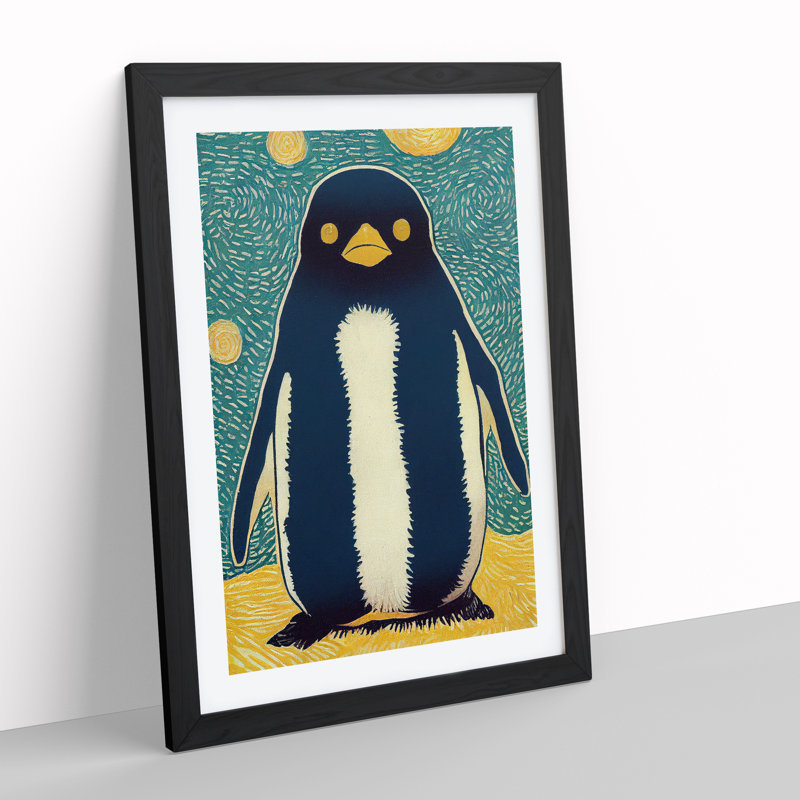 Penguin - Wall Art, Black Picture Frame, White, 46cm H x 34cm W