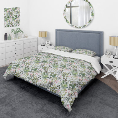Watercolor Jungle Flowers I - Ensemble de housse de couette floral - Polyester en microfibre
