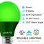 Ampoule DEL Luxrite A19 à DEL verte de 60 W, non-intensité variable, homologuée UL, base E26, pour l'intérieur et l'extérieur (ensemble de 6)