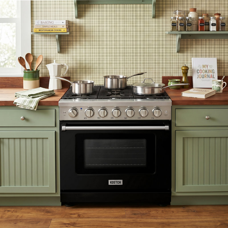 KOSTCH 36" Liquid Propane Gas Range 6.0 cu.ft. Freestanding Convection Oven Range Gas Stove, Black, Liquid Propane