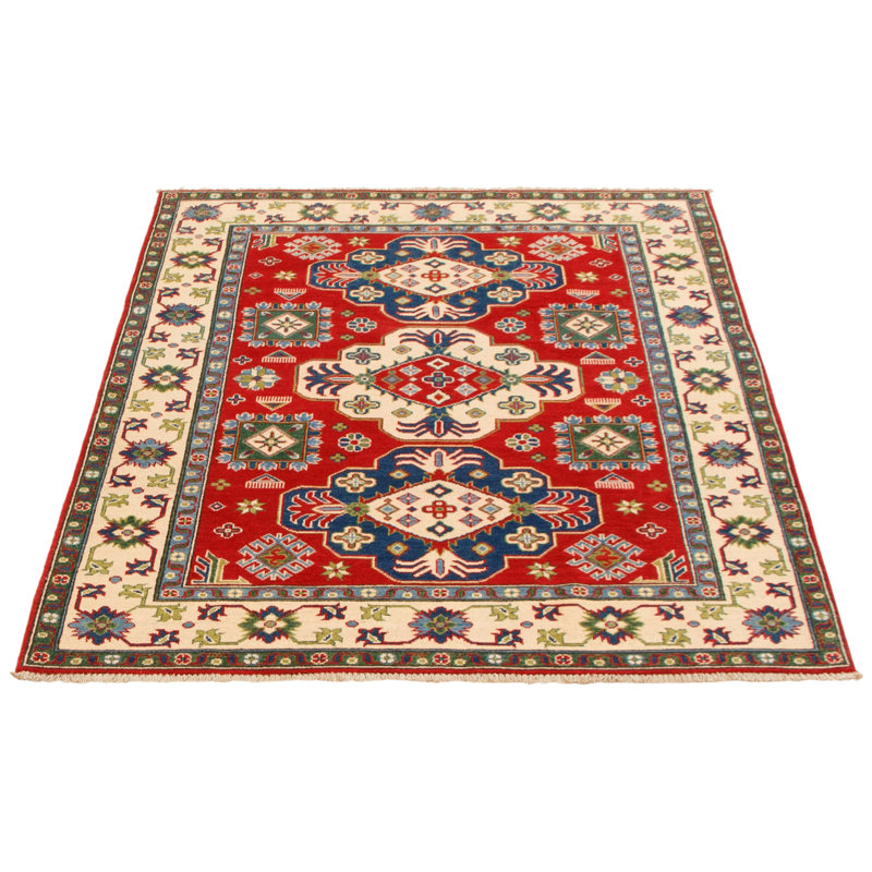 Tapis unique en laine noué à la main 5 pi x 6 pi 8 po nouvel âge en rouge / jaune Montserrath