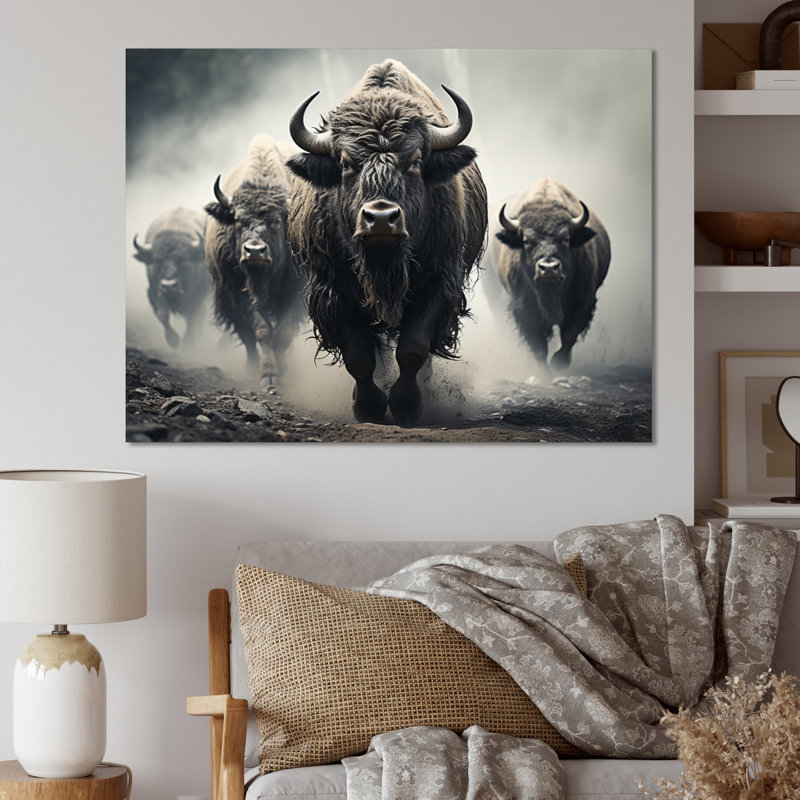 «Gray Buffalo Gentle Guardians I», art mural Buffalo, H 34 po x l 44 po x P 1,5 po, Toile tendue
