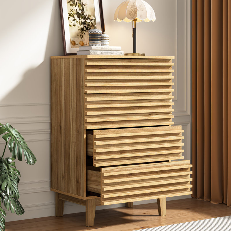 4 Drawer 36" H Wooden Strip Decoration Chest, Natural