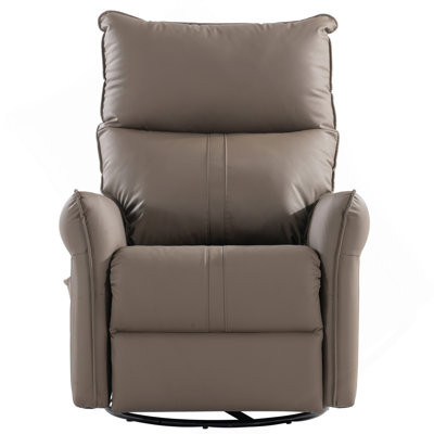 PU Rocking Recliner Chair,360° Swivel Nursery Rocking Chair,Glider Chair,Modern Small Rocking Swivel Recliner Chair For Bedroom,Living Room Chair Home Theater Seating,Side Pocket(Brown+360° Swivel)